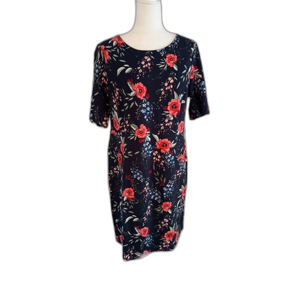 Land's End | Floral Dress with Pockets Short Sleeve Modest Size 14 Stretchy Soft - Picture 1 of 7